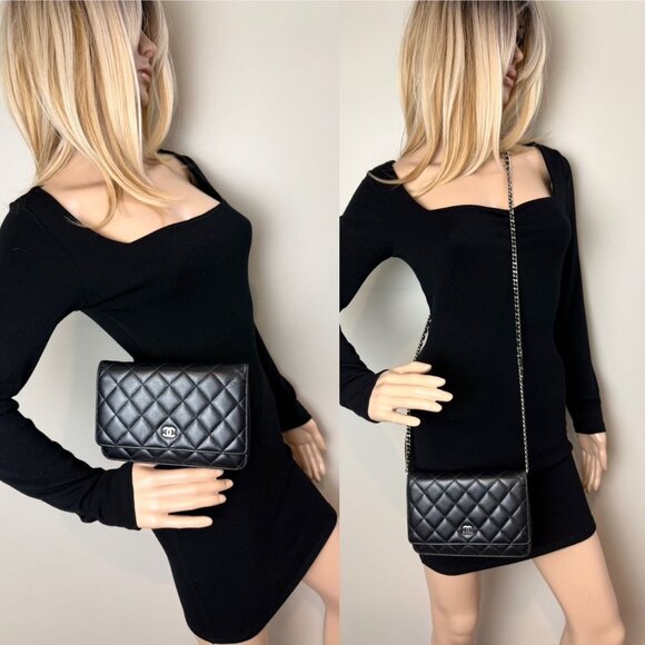 Chanel Black Quilted Smooth Lambskin Wallet on a Chain Clutch Bag - Picture 14 of 14